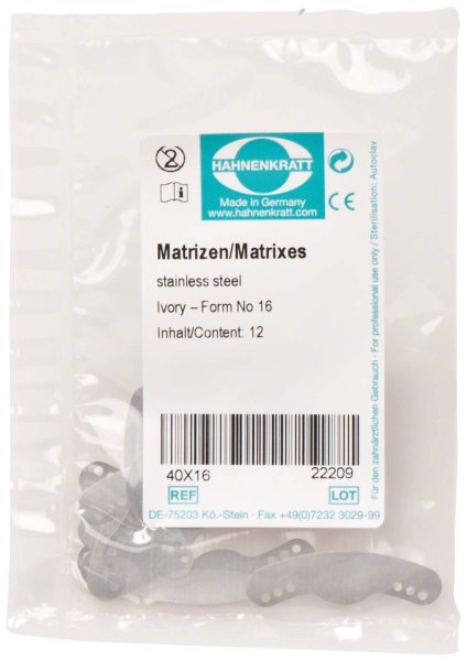 Matrizen nach Ivory 12 Stück Stärke 0,04 mm, Nr. 16