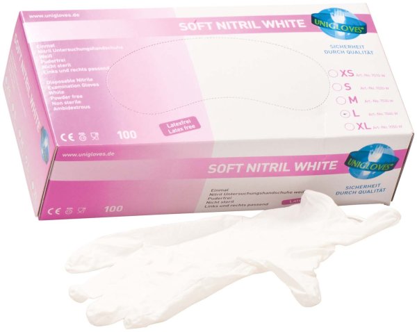 SOFT NITRIL WHITE PREMIUM 100 Stück puderfrei, weiß, L