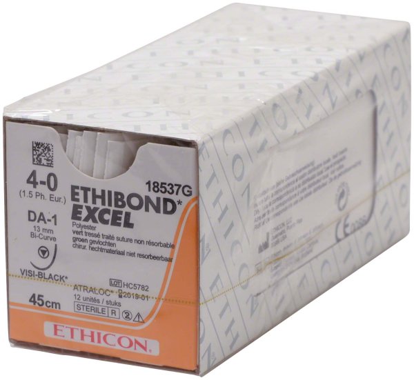 ETHIBOND EXCEL 12 Stück grün, 45 cm, DA1 VISI-BLACK, USP 4-0, Stärke 1,5