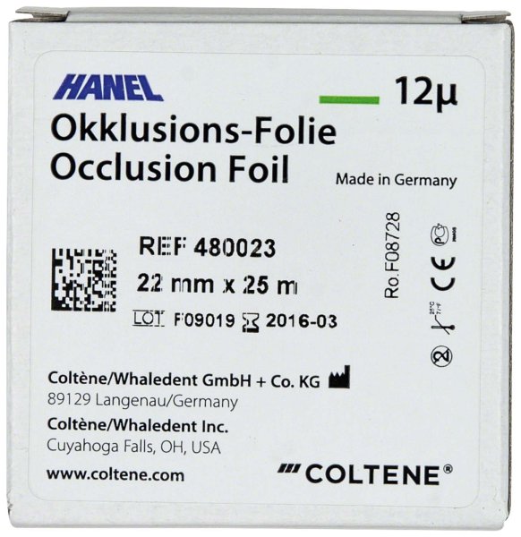 HANEL Occlusions-Folie, einseitig 12 µm 25 m grün, 22 mm breit