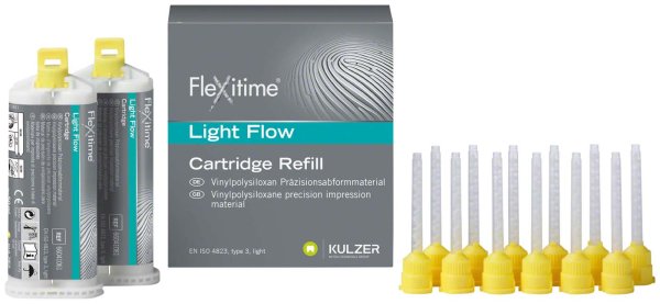 Flexitime® 2 x 50 ml Doppelkartusche Light Flow, dünnfließend, 6 Mischkanülen gelb 1:1