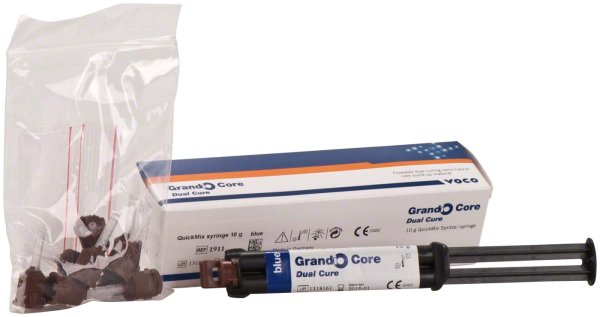 Grandio Core Dual Cure 10 g QuickMix Spritze blau, Mischkanülen Typ 11, Aufsätze Typ 4