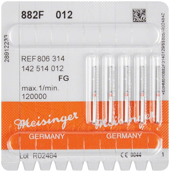 Diamanten 882 5 Stück rot fein, FG, Figur 142 Zylinder rund, 10 mm, ISO 012