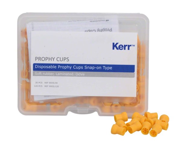 Farbige Prophy Cups 120 Stück ocker lamellenförmig, weiches Gummi, Snap-On