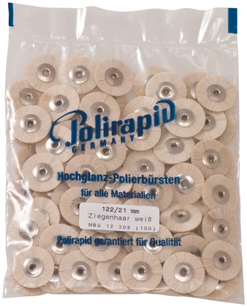 Miniaturbürsten Ziegenhaar 100 Stück unmontiert, weiß sehr weich, Ziegenhaar, Ø 21 mm