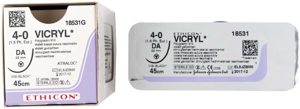 VICRYL™ 12 Stück violett, 45 cm, DA VISI-BLACK, USP 4-0, Stärke 1,5