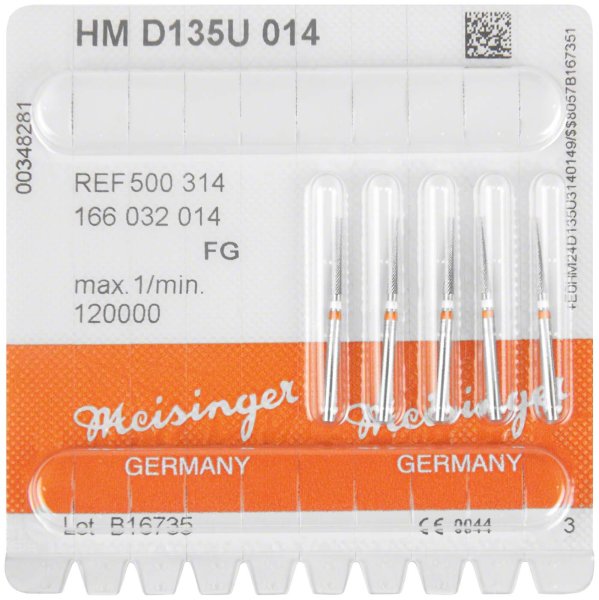 HM-Finierer D0135 5 Stück weiß/orange ultra fein, FG, Figur 166 konisch spitz, 9 mm, ISO 014