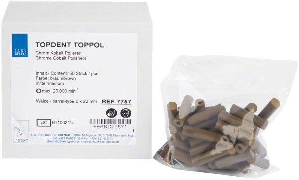 TOPDENT TopPol Co-Cr Polierer 50 Stück mittel, Walze 6 x 23 mm