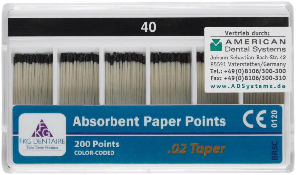 FKG Paper Points 200 Stück Taper.02 ISO 040