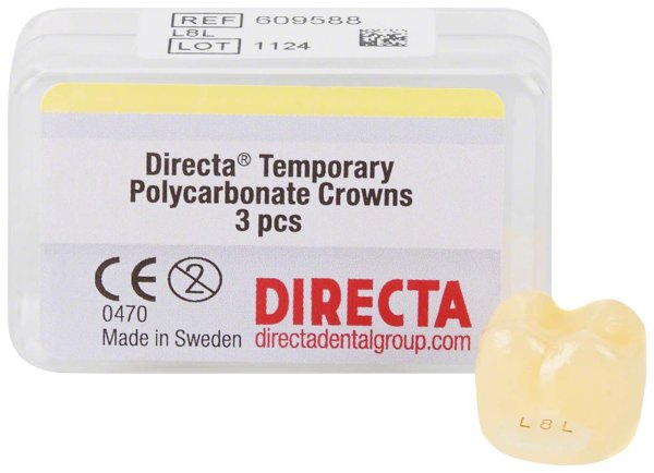 Directa Temporary Polycarbonate Kronen 3 Stück L8L translucent, für Molar