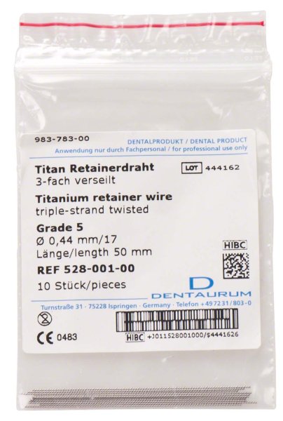 Titan Retainerdraht 10 Stück 3-fach verseilt, Grade 5, Ø 0,44 mm