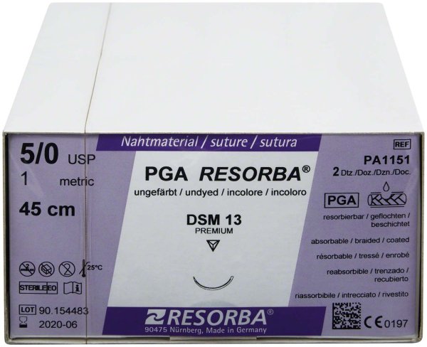 RESORBA® PGA 24 Stück, ungefärbt, 45 cm, DSM13, USP 5/0