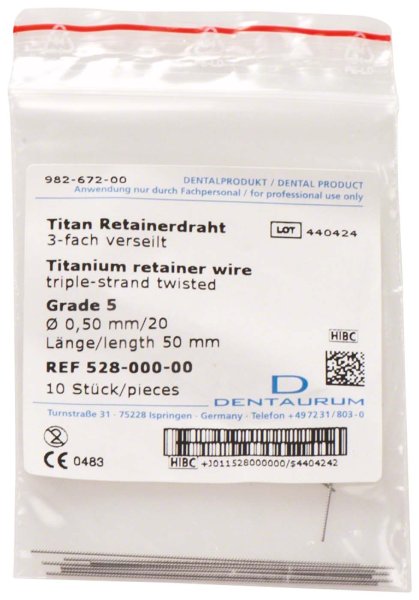 Titan Retainerdraht 10 Stück 3-fach verseilt, Grade 5, Ø 0,50 mm