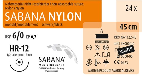 SABANA NYLON 24 Stück schwarz, 45 cm, HR-12, USP 6/0, Stärke 0,7