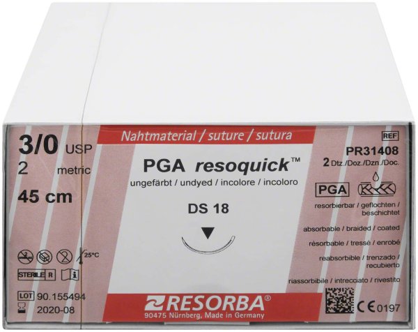 PGA resoquick™ 24 Stück, ungefärbt, 45 cm, DS 18, USP 5/0