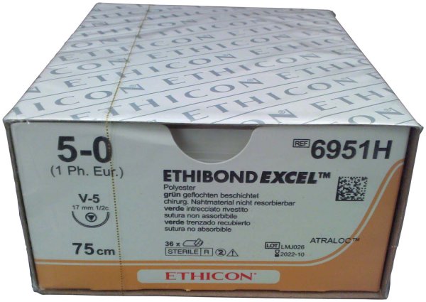 ETHIBOND EXCEL 36 Stück grün, 75 cm, V5, USP 5-0, Stärke 1