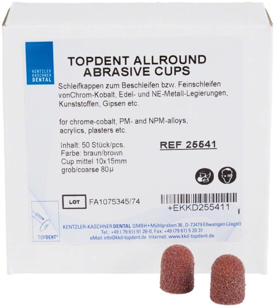 TOPDENT Abrasive Cups 50 Stück rund, mittel Ø 10 mm x 15 mm, grob 80 µm