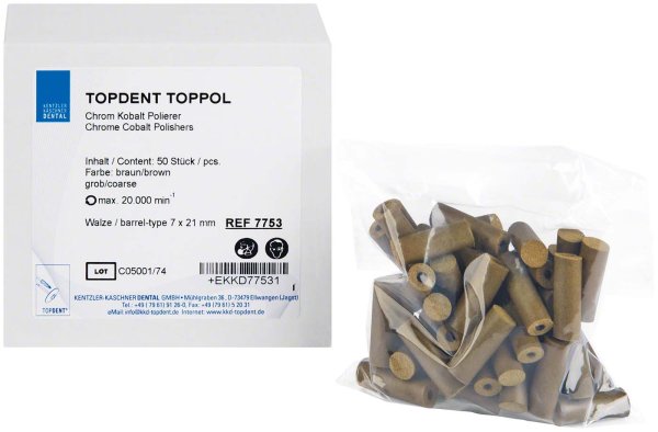 TOPDENT TopPol Co-Cr Polierer 50 Stück grob, Walze 7 x 21 mm