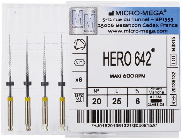 HERO 642 Feilen 6 Stück 25 mm, Taper.06, ISO 020