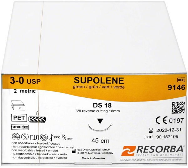 RESORBA® Supolene 36 Stück, grün, 45 cm, HS15, USP 3/0