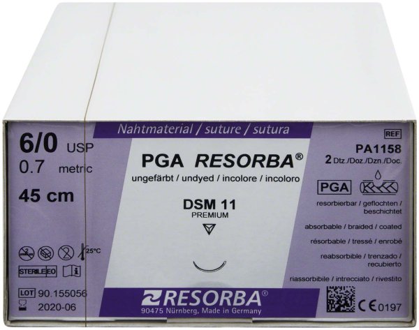 RESORBA® PGA 24 Stück, ungefärbt, 45 cm, DSM11, USP 6/0