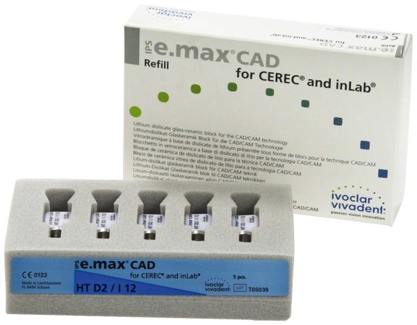 IPS e.max CAD for CEREC/inLab 5 Stück Gr. I12, D2 HT