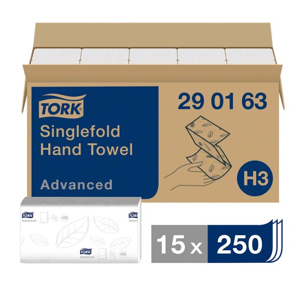 TORK® Zickzack Handtücher (V-Falz) H3 System **Karton** 15 x 250 Stück 2-lagig, hochweiß, 24,8 x 23