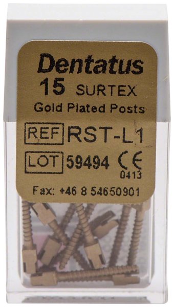Classic Surtex vergoldete Wurzelstifte 15 Stück 11,8 mm, Ø 1,05 mm, Größe 1