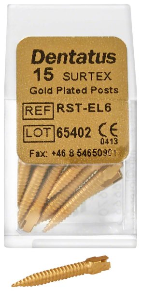 Classic Surtex vergoldete Wurzelstifte 15 Stück 14,2 mm, Ø 1,8 mm, Größe 6