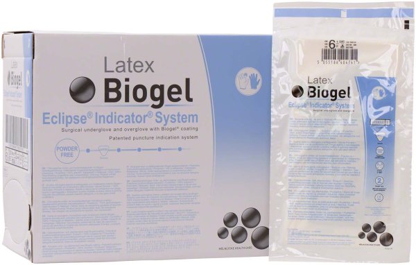 Biogel Eclipse® Indicator® System 25 x 2 Paar puderfrei, (Farbe: stroh, grün), Größe 6,5
