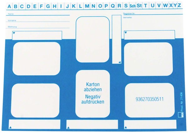 Dentalfilmkarten - selbstklebend 100 Stück Format DIN A6 quer für 6 Zahnfilme hellblau