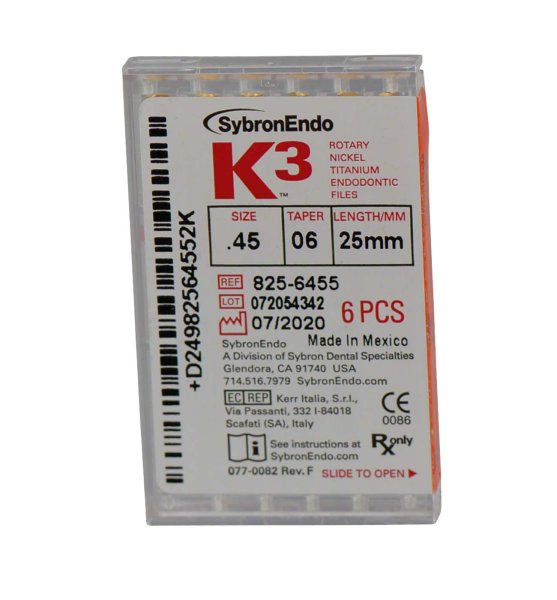 K3™ NiTi-Feilen 6 Stück ISO 045, Taper.06, 25 mm