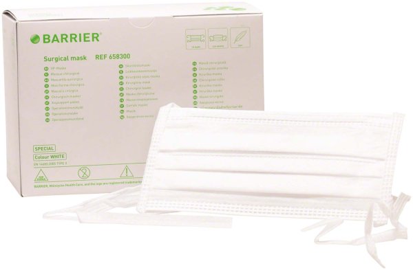 BARRIER® OP-Maske Special 60 Stück weiß, Bindebänder mit Formhalter