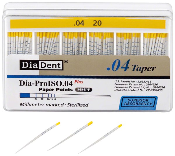 DiaDent® Dia-Pro Paper Points 100 Stück Taper.04, ISO 020