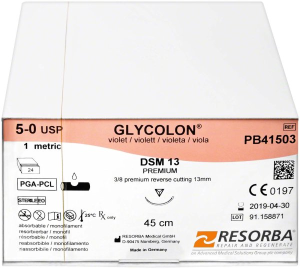 Glycolon® Monofil 24 Stück, violett, 45 cm, DSM13, USP 5/0