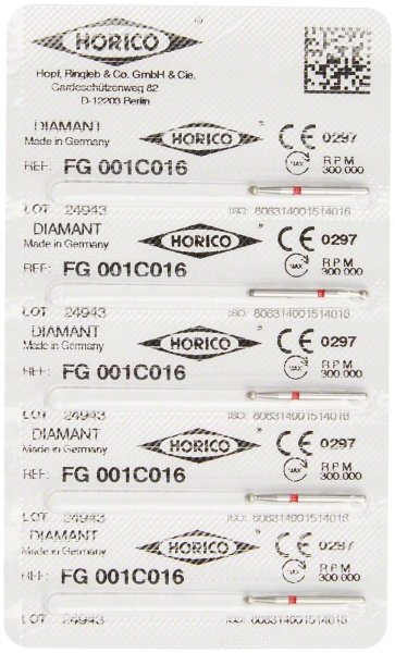 Diamantschleifer 001 5 Stück rot fein, FG, Figur 001, rot ISO 016