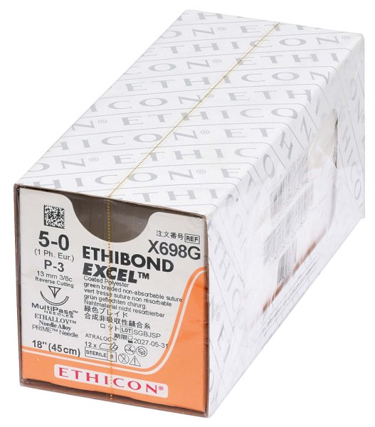 ETHIBOND EXCEL 12 Stück grün, 45 cm, P3, USP 5-0, Stärke 1