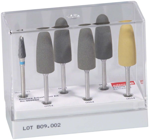 Denture Adjustment Kit 1 Fräser, 4 Polierer grau, 1 Polierer gelb