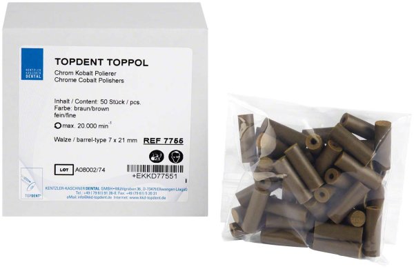 TOPDENT TopPol Co-Cr Polierer 50 Stück fein, Walze 7 x 21 mm