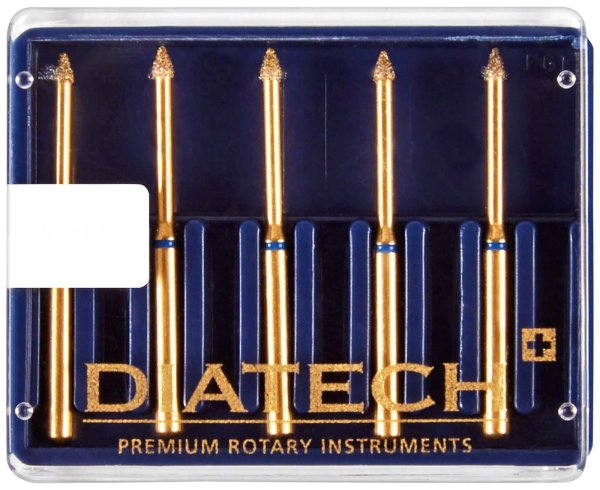 DIATECH Diamanten G873 5 Stück blau mittel (ML), FG, Figur 162 Konus spitzes Ende, 2 mm, ISO 014
