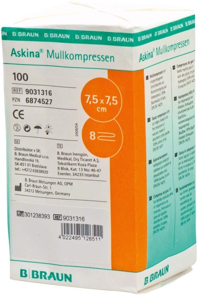 Askina® Mullkompressen 100 Stück 7,5 x 7,5 cm