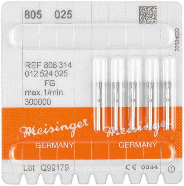 Diamanten 805 5 St. blau mittel, FG, Fig. 012 umgek. Kegel, Kante scharf, 2,5 mm, ISO 025