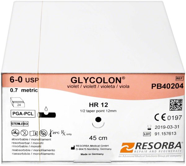 Glycolon® Monofil 24 Stück, violett, 45 cm, HR12, USP 6/0