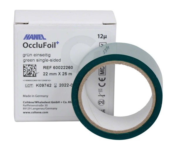 HANEL OccluFoil+, einseitig 12µ 25 m grün, 22 mm breit, PET