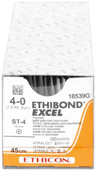 ETHIBOND EXCEL 12 Stück grün, 45 cm, ST4, USP 4-0, Stärke 1,5