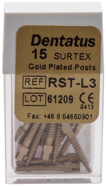 Classic Surtex vergoldete Wurzelstifte 15 Stück 11,8 mm, Ø 1,35 mm, Größe 2