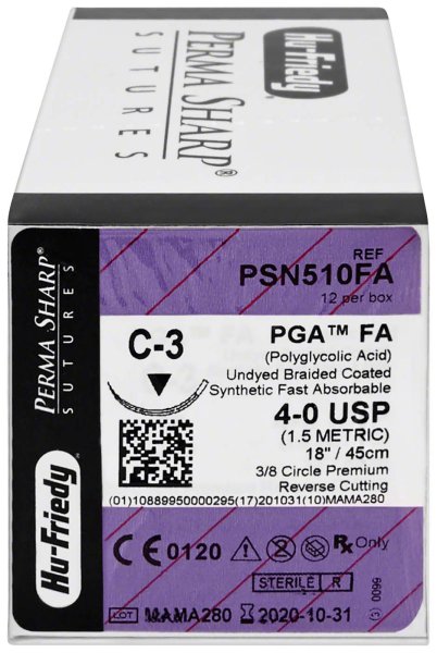 Nahtmaterial 12 Stück PGA 4-OFA/C3, ungefärbt