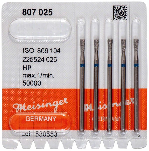 Diamanten 807 5 Stück blau mittel, HP, Figur 225, umgek. Kegel, Kante scharf, 6 mm, ISO 025