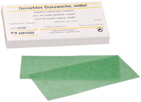 Gusswachs genarbt 15 Stück grün, mittel, geadert, Stärke 0,6 mm