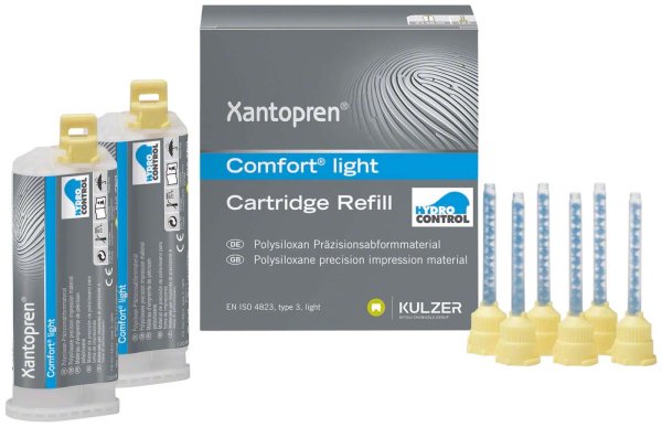 Xantopren® Comfort® System **Normalpackung** 2 x 50 ml Doppelkartusche light blau, 12 Mixing Tips